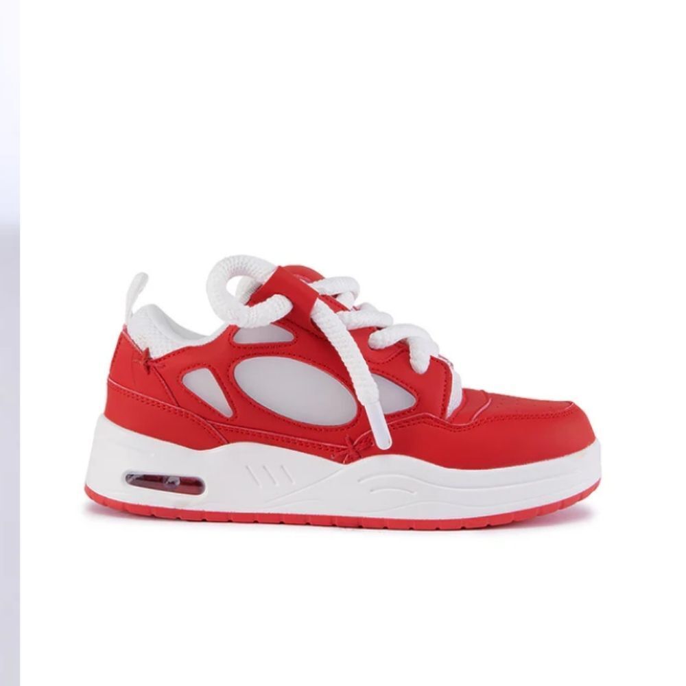 NIB Red Laser Cut Out AZALEA WANG Red & White Cushioned Tounge Fashion Sneaker